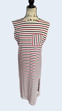 LOFT Red White & Blue Striped Sleeveless Midi T-Shirt Dress with Pocket - Size X
